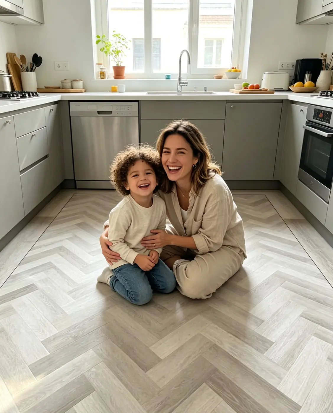 Nimbus Cloud Light Grey Herringbone LVT